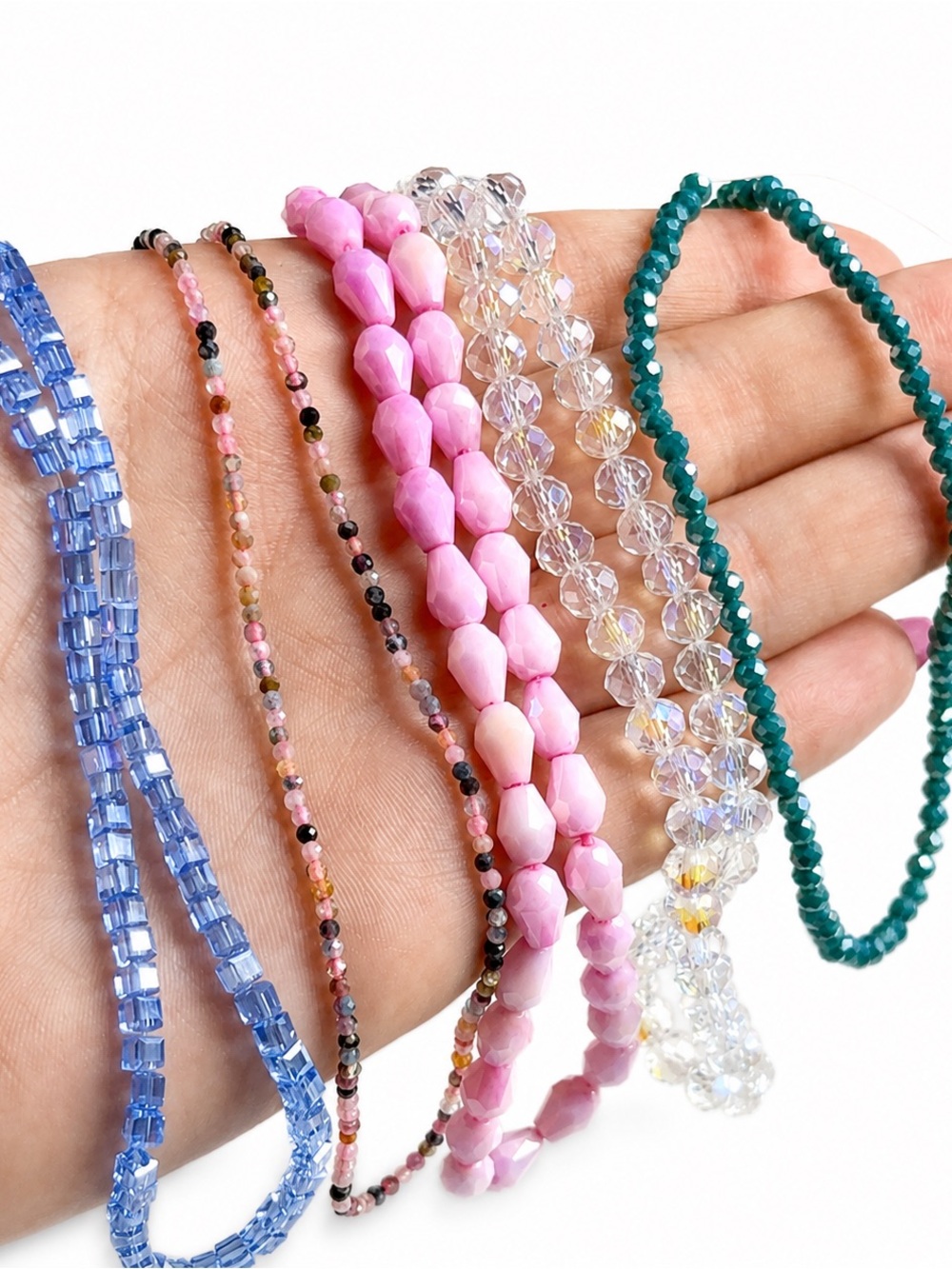 Five strand bundle glass beads, and faceted mixed tourmaline